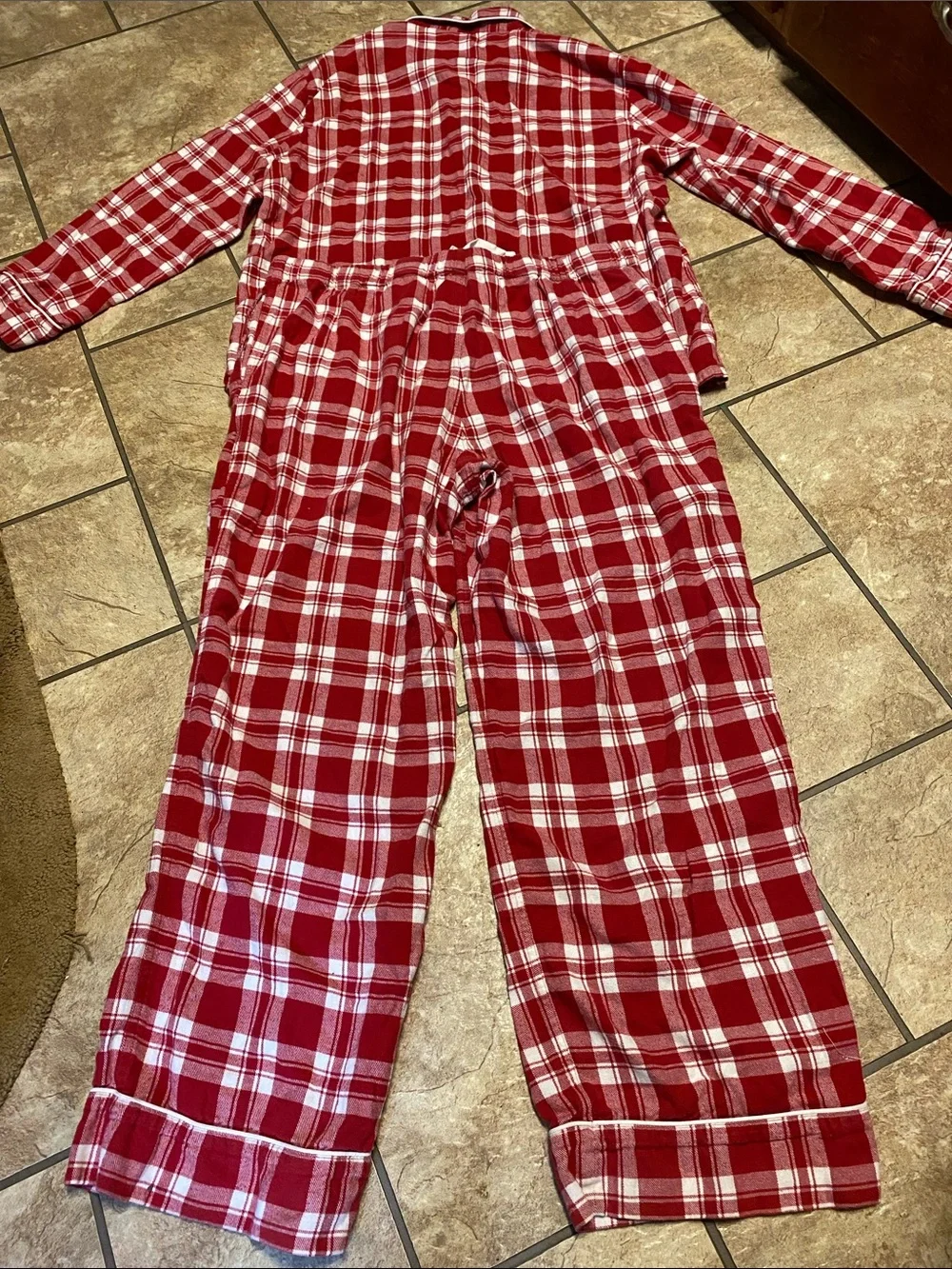 J. Crew Red and White Plaid Flannel Pajama Set Large Unisex Fall Cotton Cozy